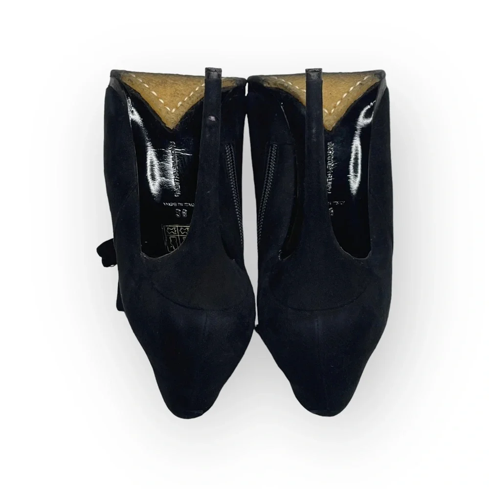 Tabitha Simmons 𒀭 Ruffled Platform Stiletto Heeled Ankle Booties 𒀭Black Suede